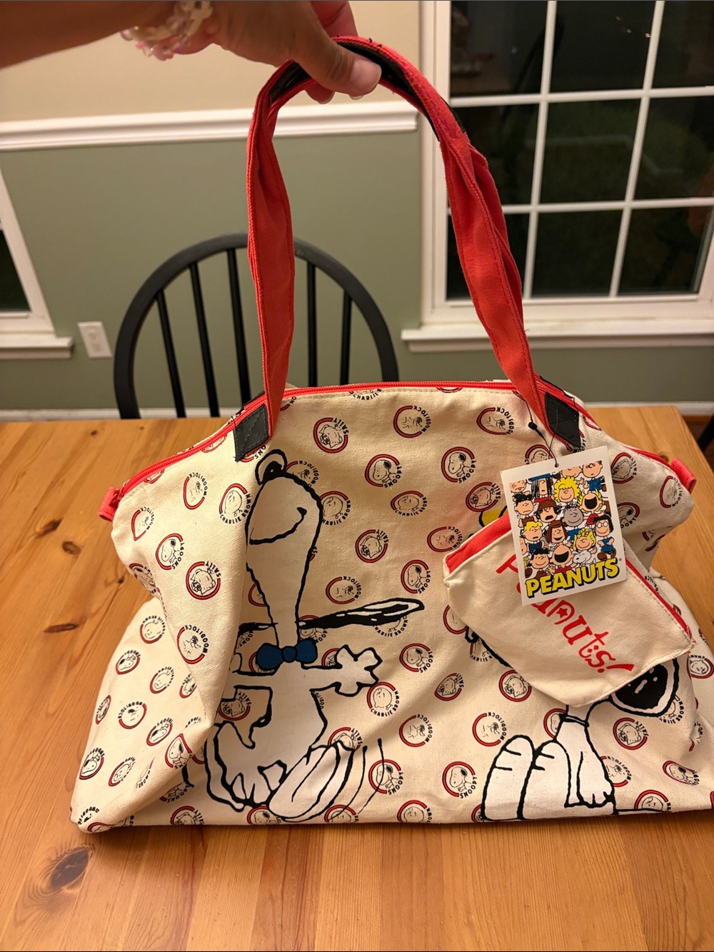 Vintage Peanuts Snoopy Canvas Tote Bag with Red Handles